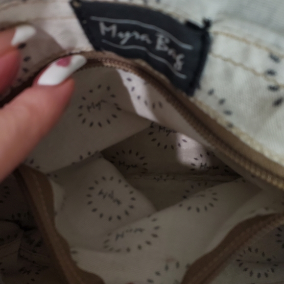 Myra Bag Glare Cowhide Upcycled Canvas Leather Messenger Crossbody Bag - Picture 9 of 16